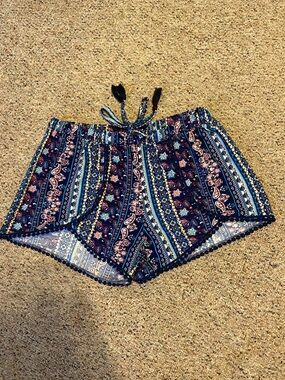 Navy Paisley Print Drawstring Athletic Shorts